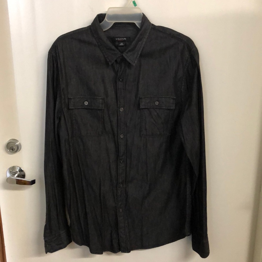 Structure Men’s Long Sleeve Slim fit Shirt Black/Charcoal LARGE